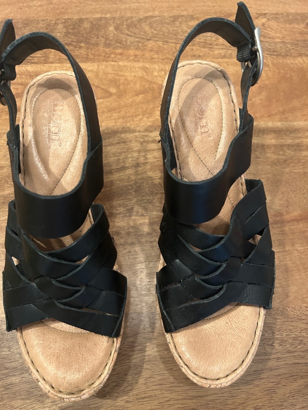 Born Black Woven Leather Slingback Sandals with Tan Footbed